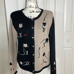 Vtg. 2003 Christopher & Banks Cat Sweater Cardigan Ramie Cotton Embroidered Med